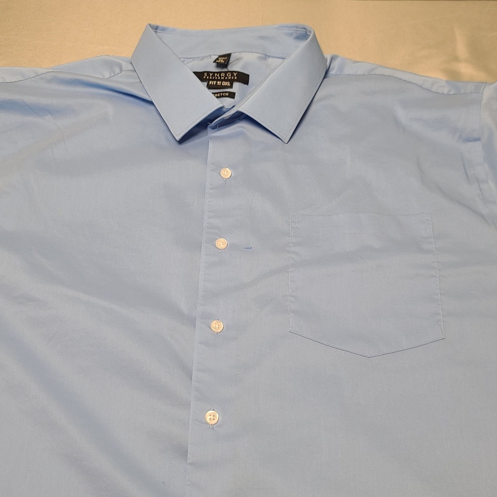 SYNRGY Performance Button Down Shirt Mens 20 34/35 Blue Stretch DXL Dress Shirt